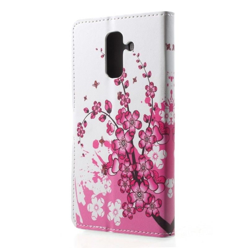 Lederhüllen Samsung Galaxy A6 Plus Magenta Tropische Blumen