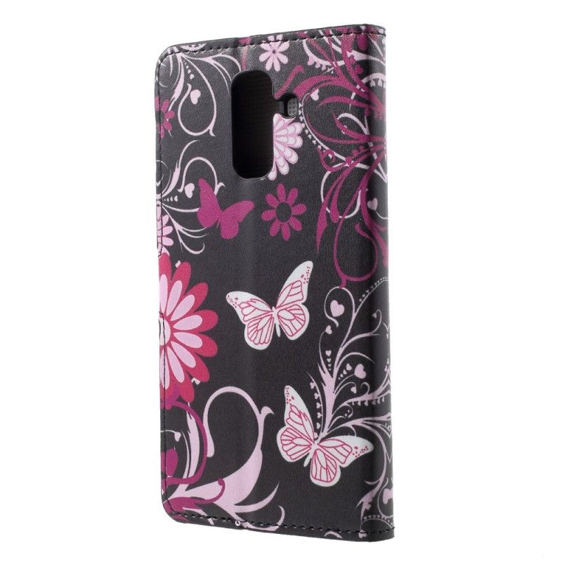 Lederhüllen Samsung Galaxy A6 Plus Weiß Handyhülle Schmetterlinge Und Blumen