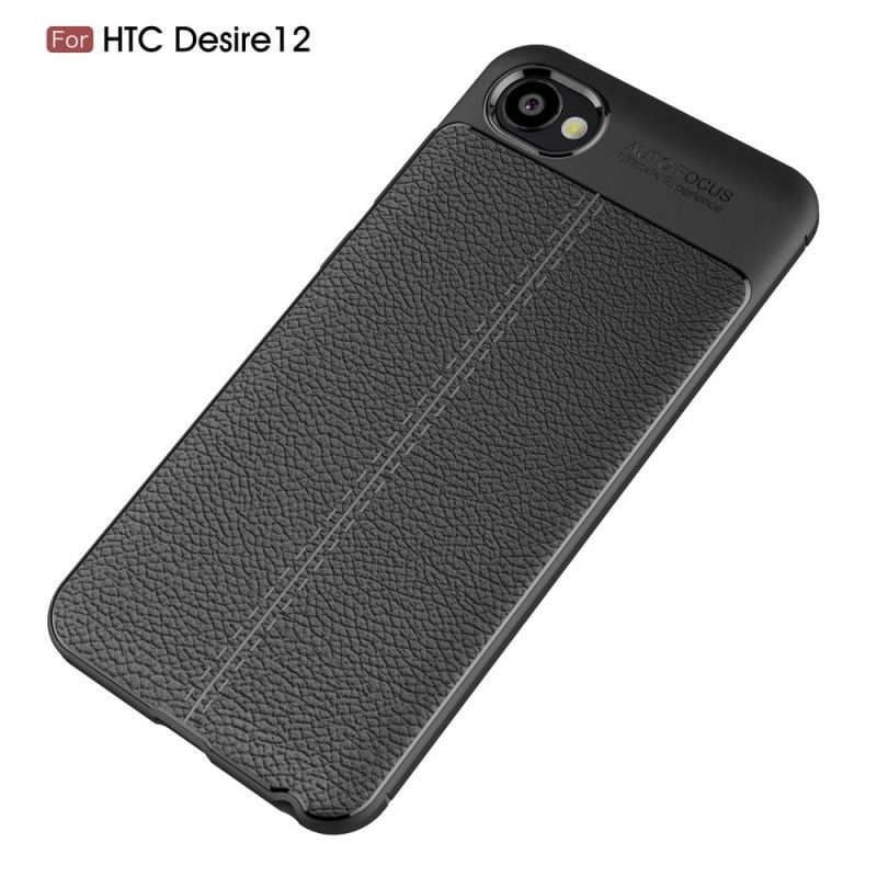 Hülle Für HTC Desire 12 Grau Doppellinien-Litschileder-Effekt