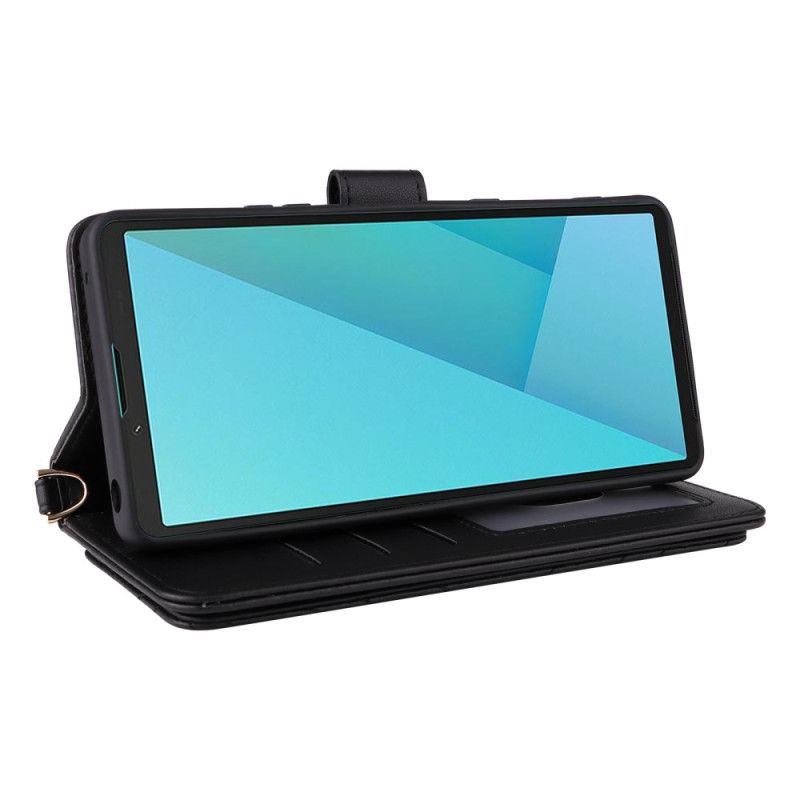 Lederhüllen Für Sony Xperia 10 Vii Gesteppt Mit Trageriemen Und Handschlaufe