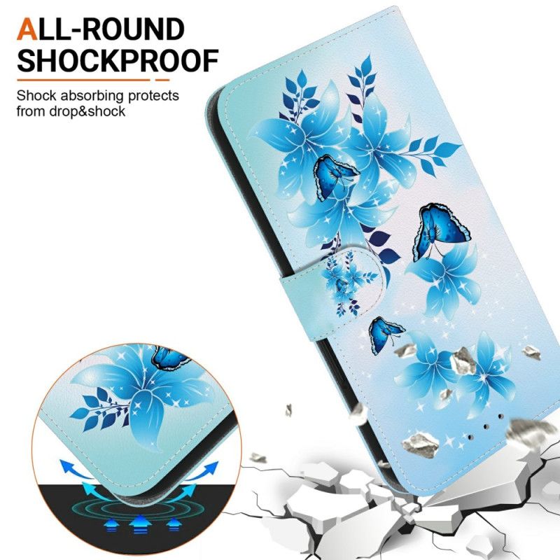Lederhüllen Sony Xperia 10 Vii Blaue Schmetterlinge Und Blumen