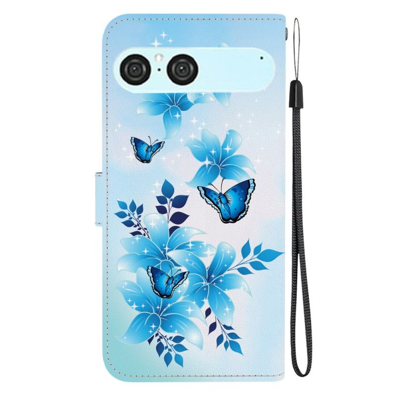 Lederhüllen Sony Xperia 10 Vii Blaue Schmetterlinge Und Blumen