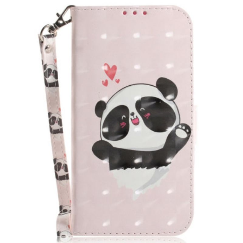 Lederhüllen Sony Xperia 10 Vii Lanyard Mit Panda-liebe