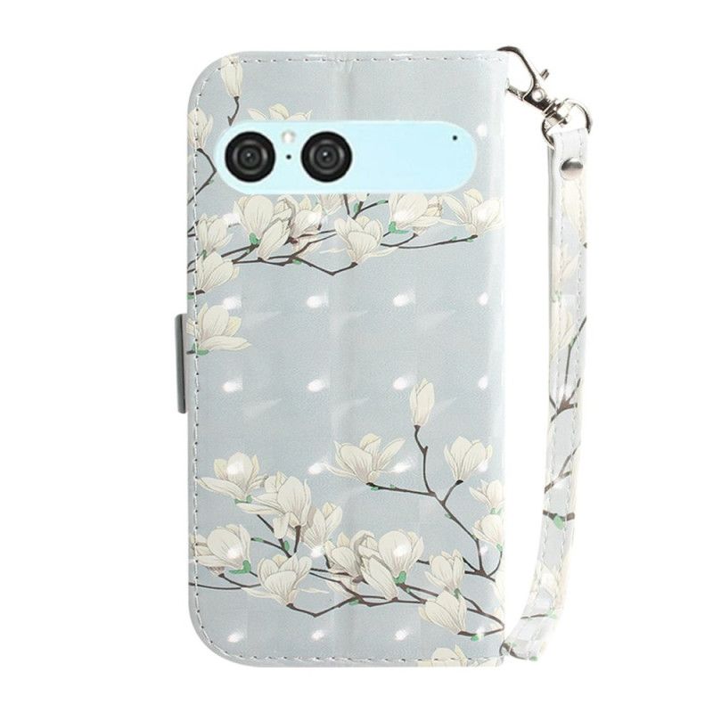 Lederhüllen Sony Xperia 10 Vii Riemchen-sandalen Mit Weißen Magnolien