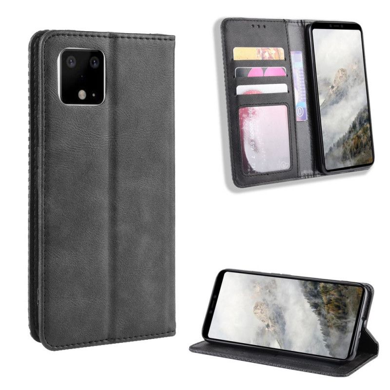 Flip Case Für Google Pixel 4 Schwarz Stilisierter Vintage-Ledereffekt