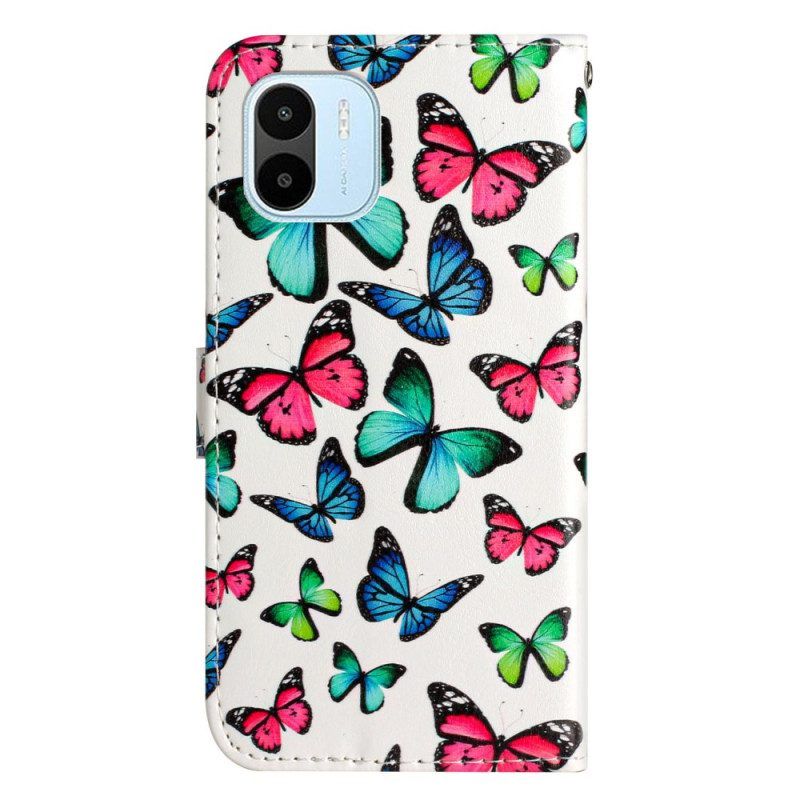 Flip Case Für Xiaomi Redmi A1 Mit Kordel Schmetterlinge Im Flug Mit Riemen