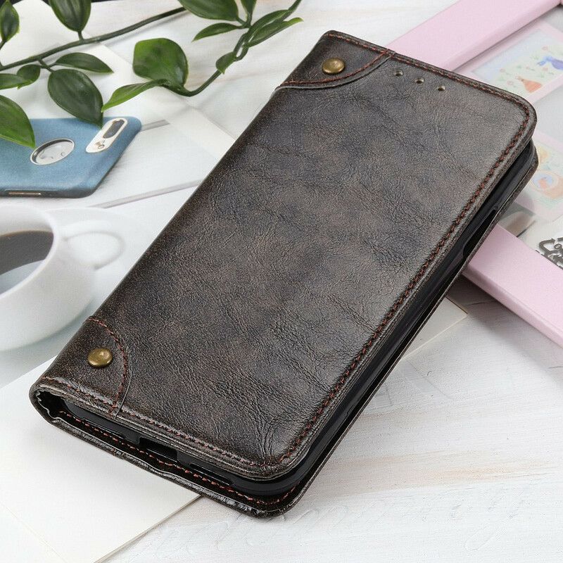 Flip Case Asus Zenfone 8 Spaltleder Vintage Nieten