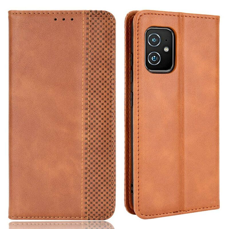 Flip Case Asus Zenfone 8 Stilisierter Vintage-ledereffekt