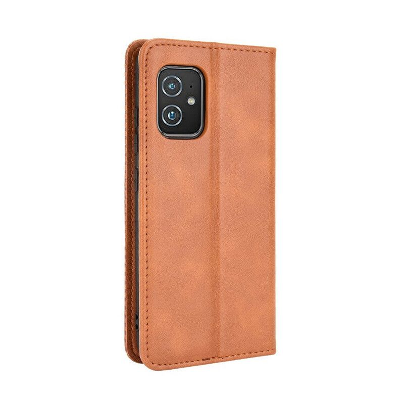 Flip Case Asus Zenfone 8 Stilisierter Vintage-ledereffekt