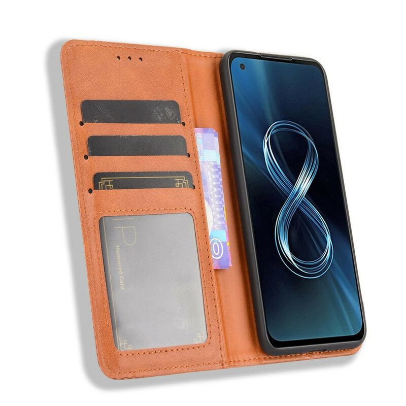 Flip Case Asus Zenfone 8 Stilisierter Vintage-ledereffekt