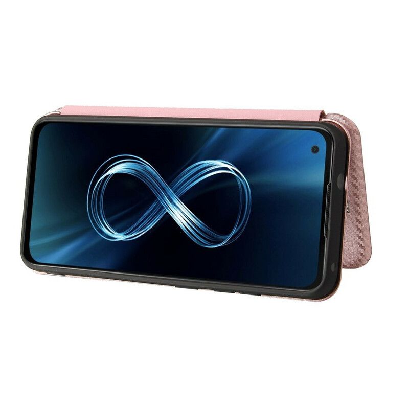 Flip Case Für Asus Zenfone 8 Kohlefaser Mit Stützring