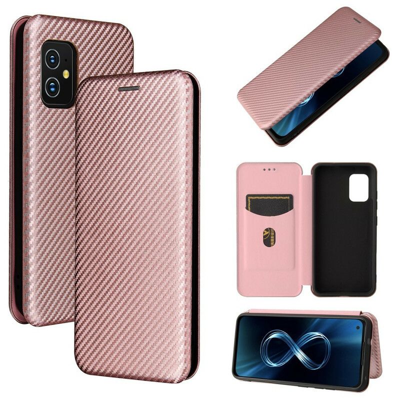 Flip Case Für Asus Zenfone 8 Kohlefaser Mit Stützring