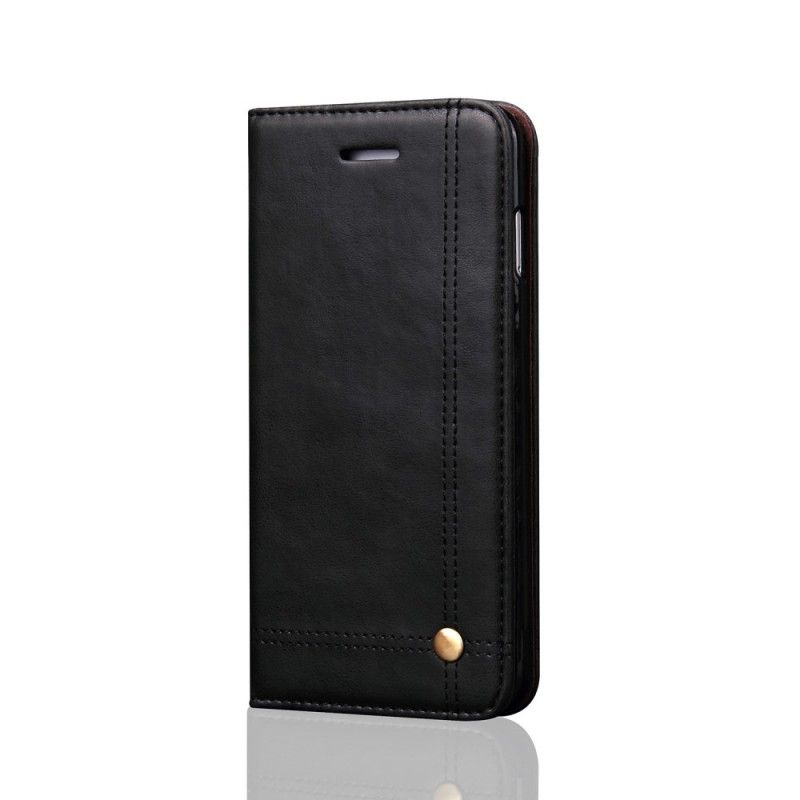 Flip Case Samsung Galaxy S9 Plus Schwarz Genähter Ledereffekt