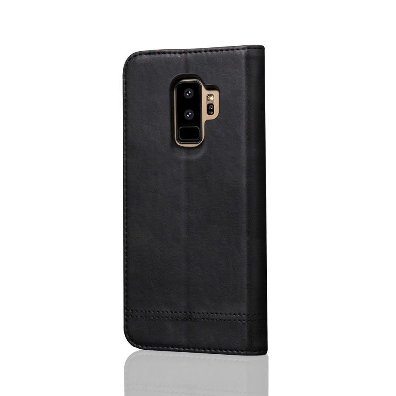 Flip Case Samsung Galaxy S9 Plus Schwarz Genähter Ledereffekt