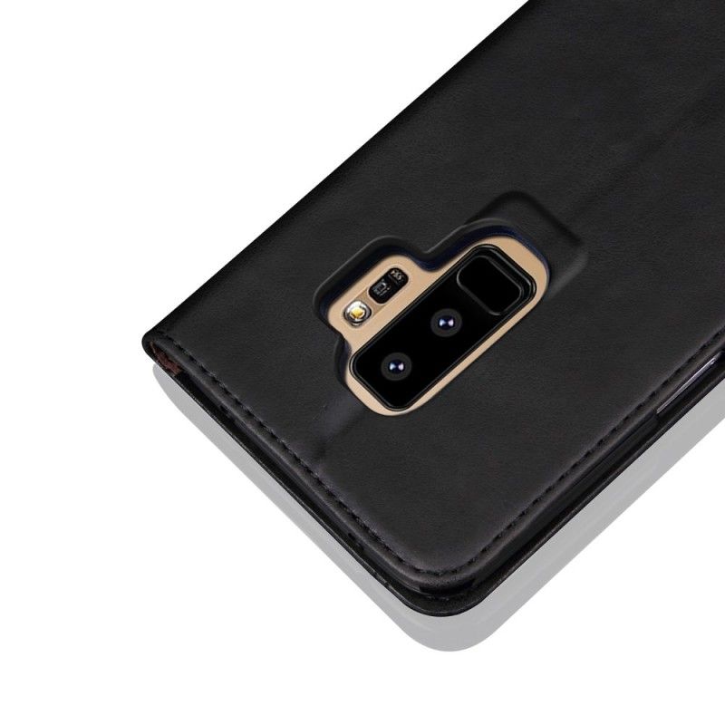 Flip Case Samsung Galaxy S9 Plus Schwarz Genähter Ledereffekt