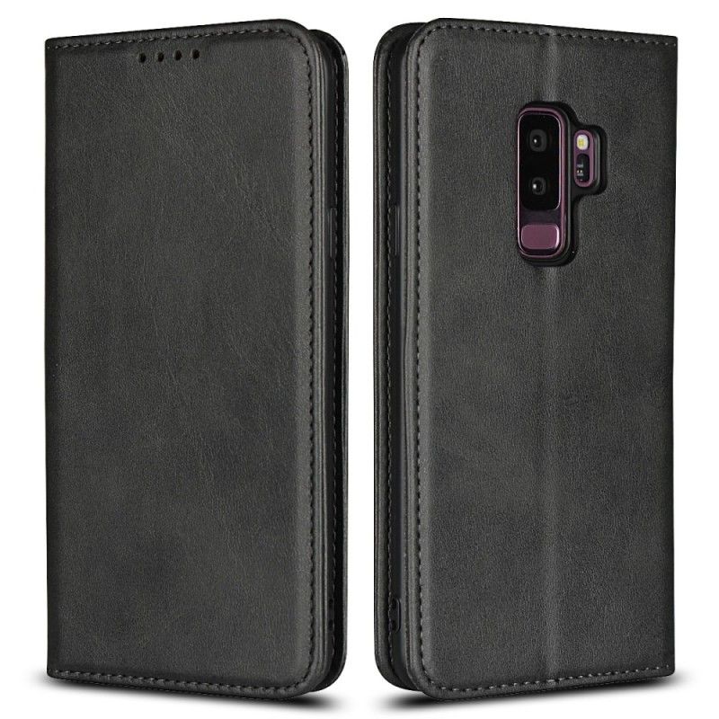 Flip Case Samsung Galaxy S9 Plus Schwarz Handyhülle Lederimitatnähte