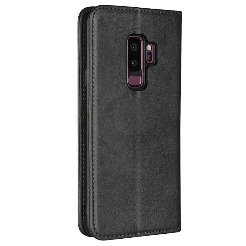 Flip Case Samsung Galaxy S9 Plus Schwarz Handyhülle Lederimitatnähte