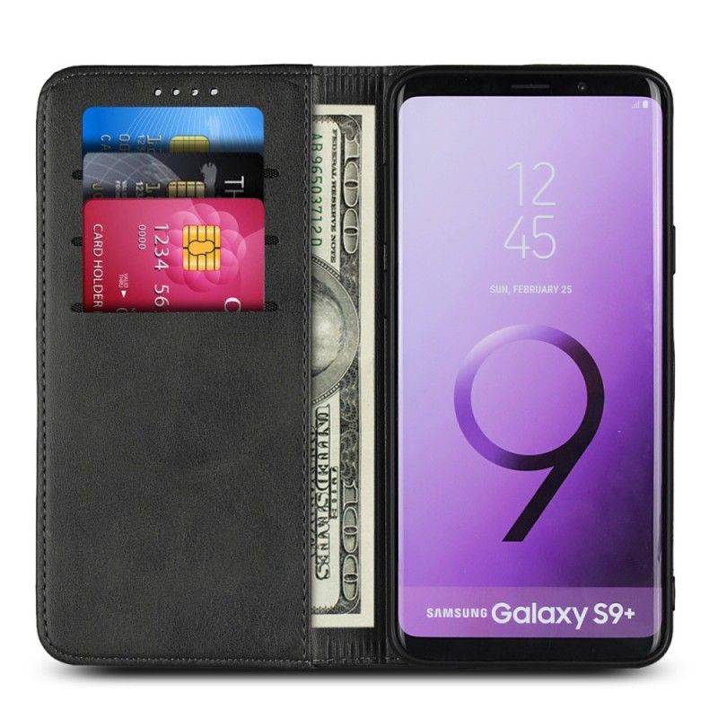 Flip Case Samsung Galaxy S9 Plus Schwarz Handyhülle Lederimitatnähte