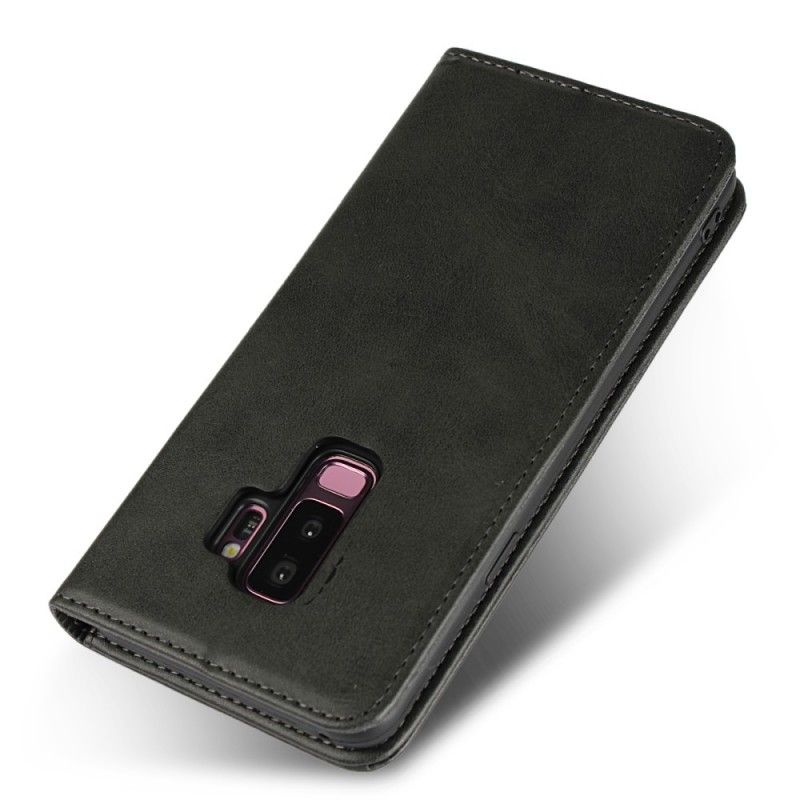 Flip Case Samsung Galaxy S9 Plus Schwarz Handyhülle Lederimitatnähte