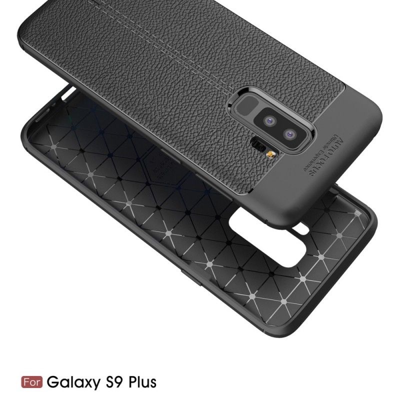 Hülle Samsung Galaxy S9 Plus Schwarz Doppellinien-Litschileder-Effekt