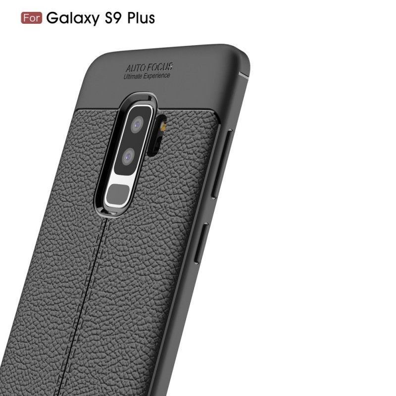 Hülle Samsung Galaxy S9 Plus Schwarz Doppellinien-Litschileder-Effekt