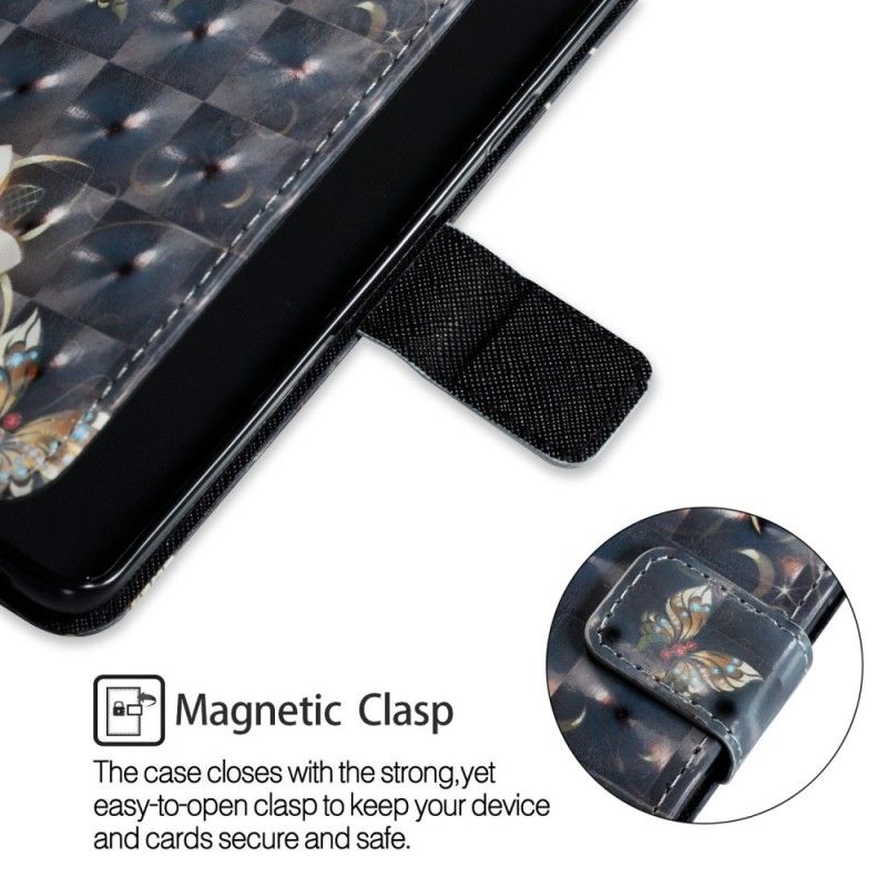 Lederhüllen Für Samsung Galaxy S9 Plus Schwarz Bunte Retro-Blumen