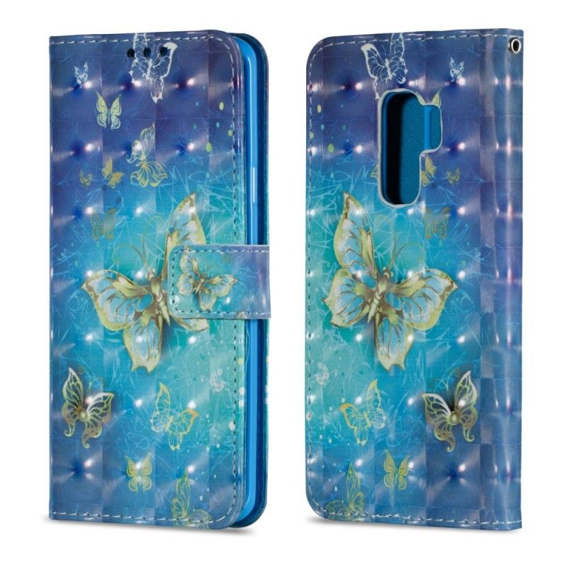 Lederhüllen Samsung Galaxy S9 Plus 3D Goldene Schmetterlinge