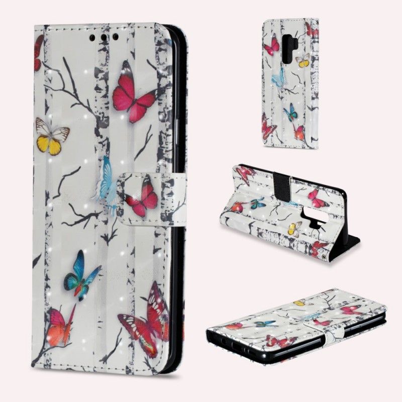 Lederhüllen Samsung Galaxy S9 Plus Handyhülle Schmetterlinge Und Birke