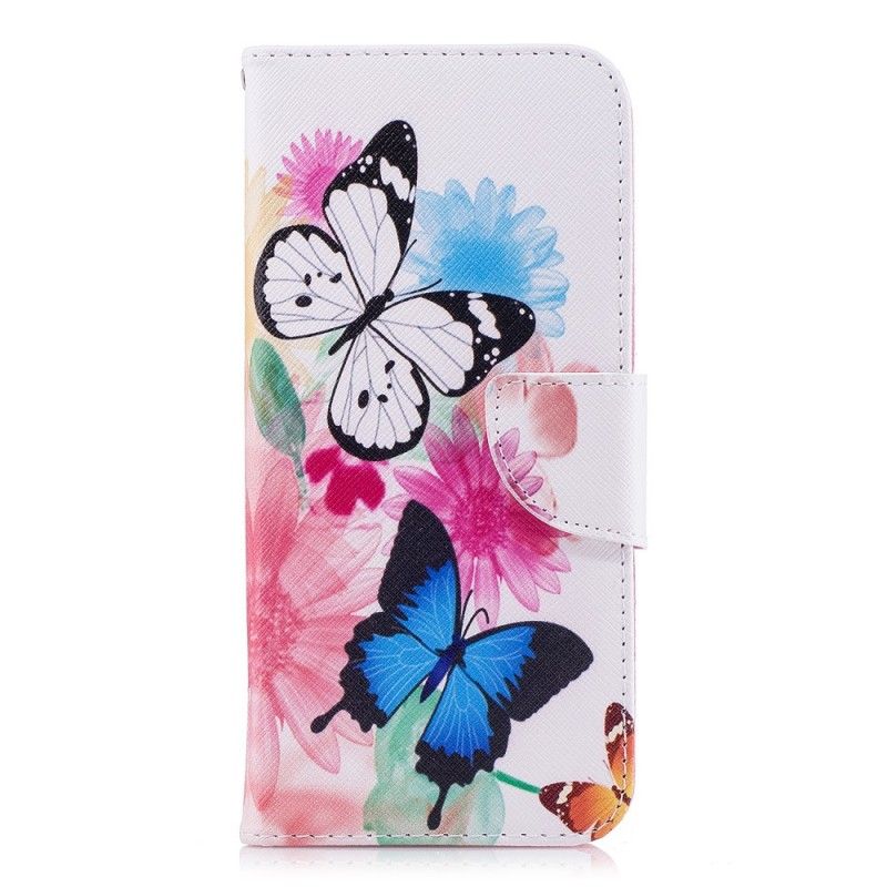 Lederhüllen Samsung Galaxy S9 Plus Pink Bemalte Schmetterlinge Und Blumen