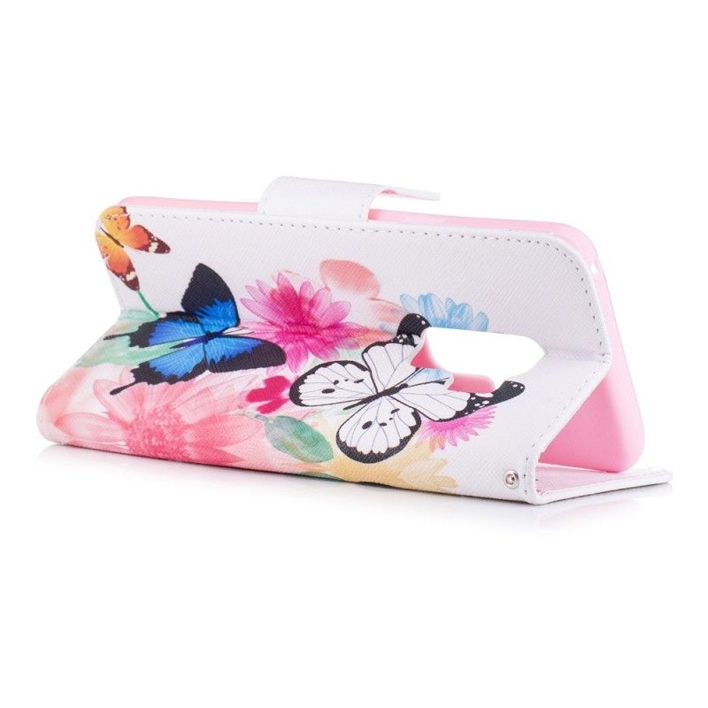 Lederhüllen Samsung Galaxy S9 Plus Pink Bemalte Schmetterlinge Und Blumen
