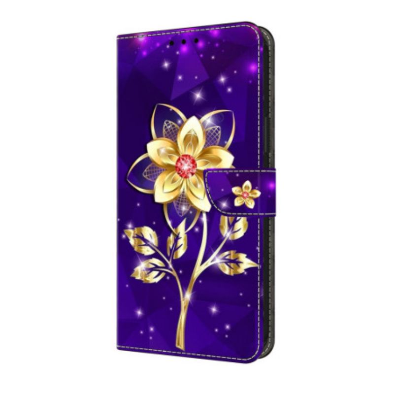 Lederhüllen Samsung Galaxy A17 4g / 5g Handyhülle Goldene Blume Auf Violettem Hintergrund