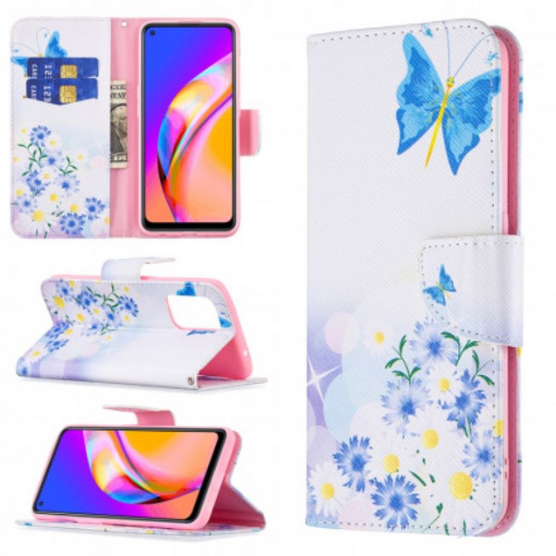 Lederhüllen Oppo A94 5g Bemalte Schmetterlinge Und Blumen