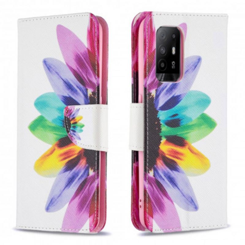 Lederhüllen Oppo A94 5g Handyhülle Blumen Aquarell