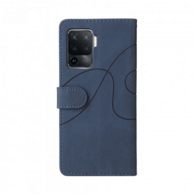 Lederhüllen Oppo A94 5g Handyhülle Signatures Zweifarbiges Kunstleder