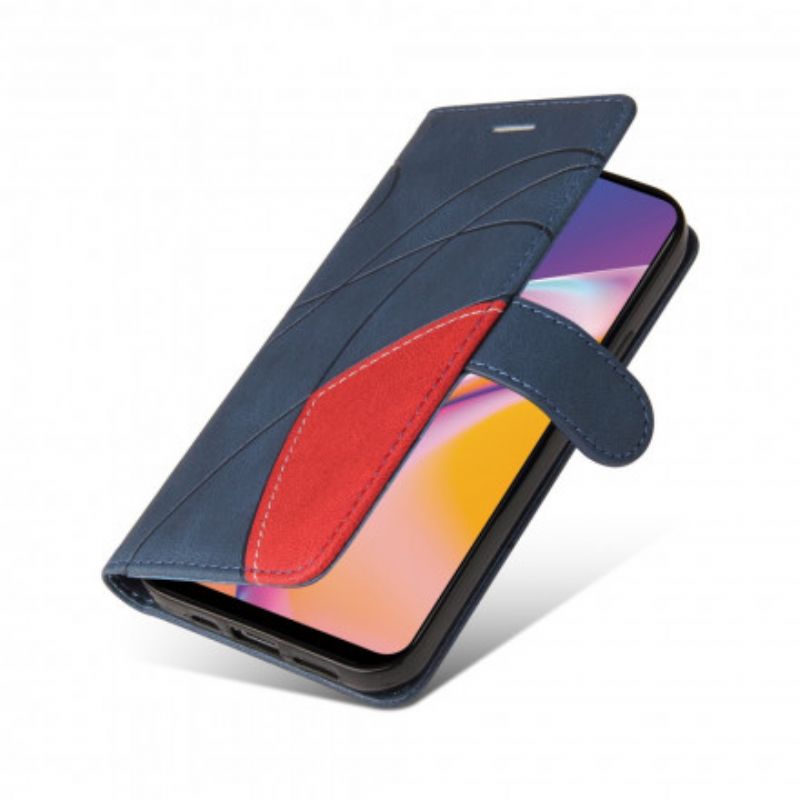 Lederhüllen Oppo A94 5g Handyhülle Signatures Zweifarbiges Kunstleder