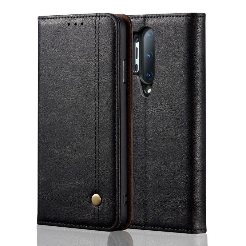 Flip Case OnePlus 8 Pro Schwarz Handyhülle Genähter Ledereffekt