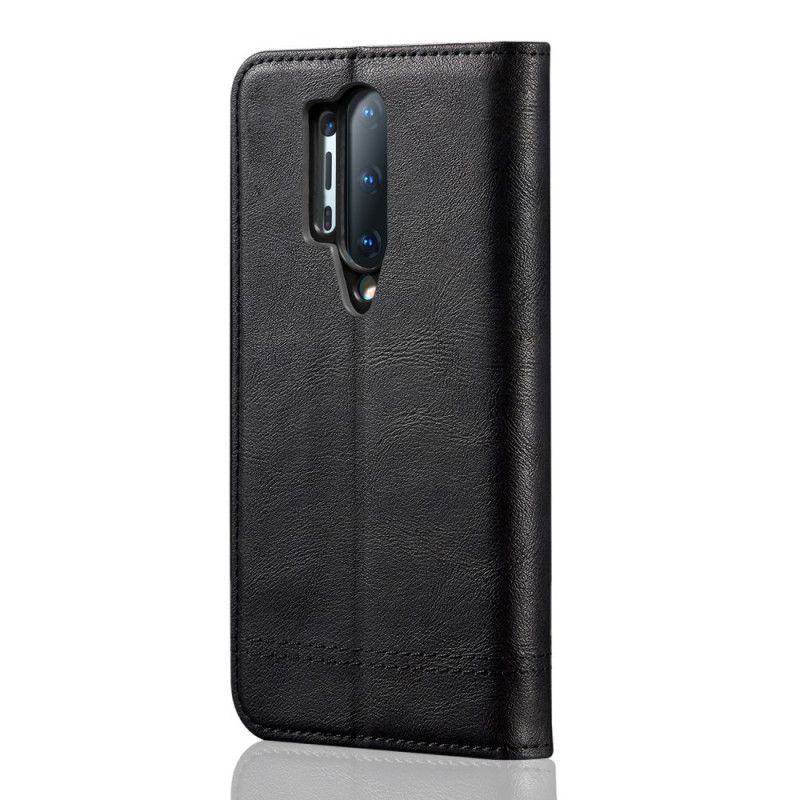 Flip Case OnePlus 8 Pro Schwarz Handyhülle Genähter Ledereffekt