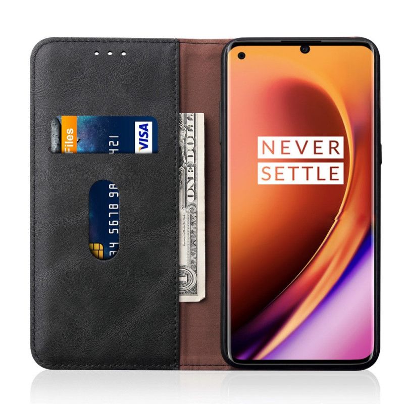 Flip Case OnePlus 8 Pro Schwarz Handyhülle Genähter Ledereffekt