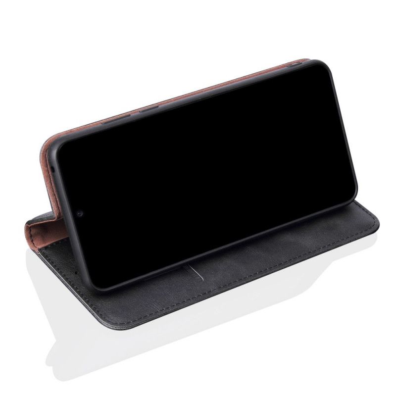 Flip Case OnePlus 8 Pro Schwarz Handyhülle Genähter Ledereffekt