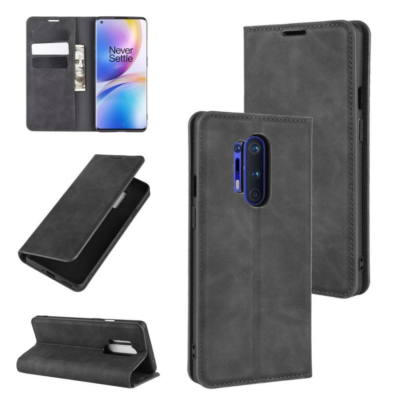 Flip Case OnePlus 8 Pro Schwarz Schicker Ledereffekt