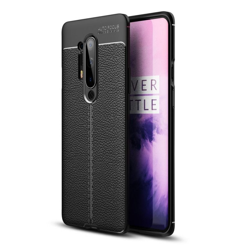 Hülle OnePlus 8 Pro Schwarz Doppellinien-Litschileder-Effekt