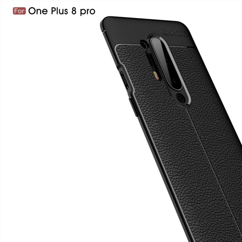 Hülle OnePlus 8 Pro Schwarz Doppellinien-Litschileder-Effekt