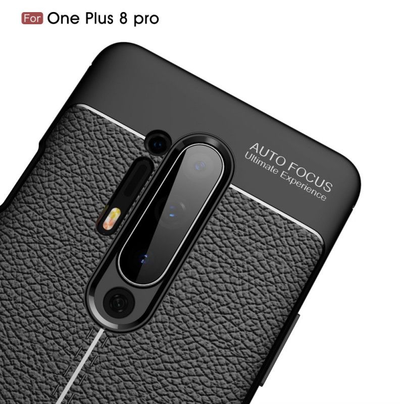 Hülle OnePlus 8 Pro Schwarz Doppellinien-Litschileder-Effekt