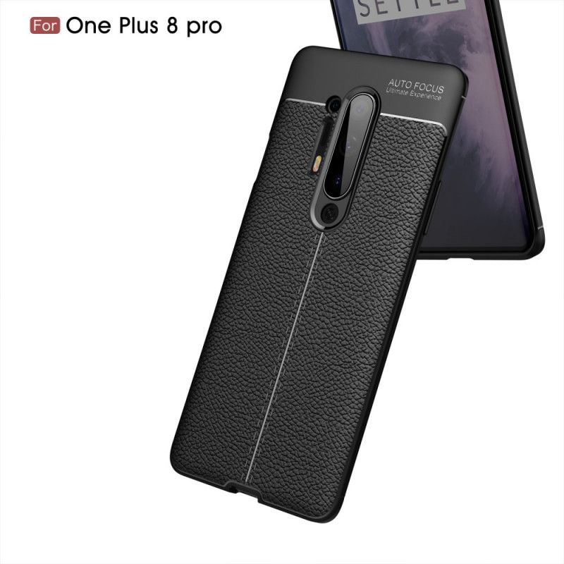 Hülle OnePlus 8 Pro Schwarz Doppellinien-Litschileder-Effekt