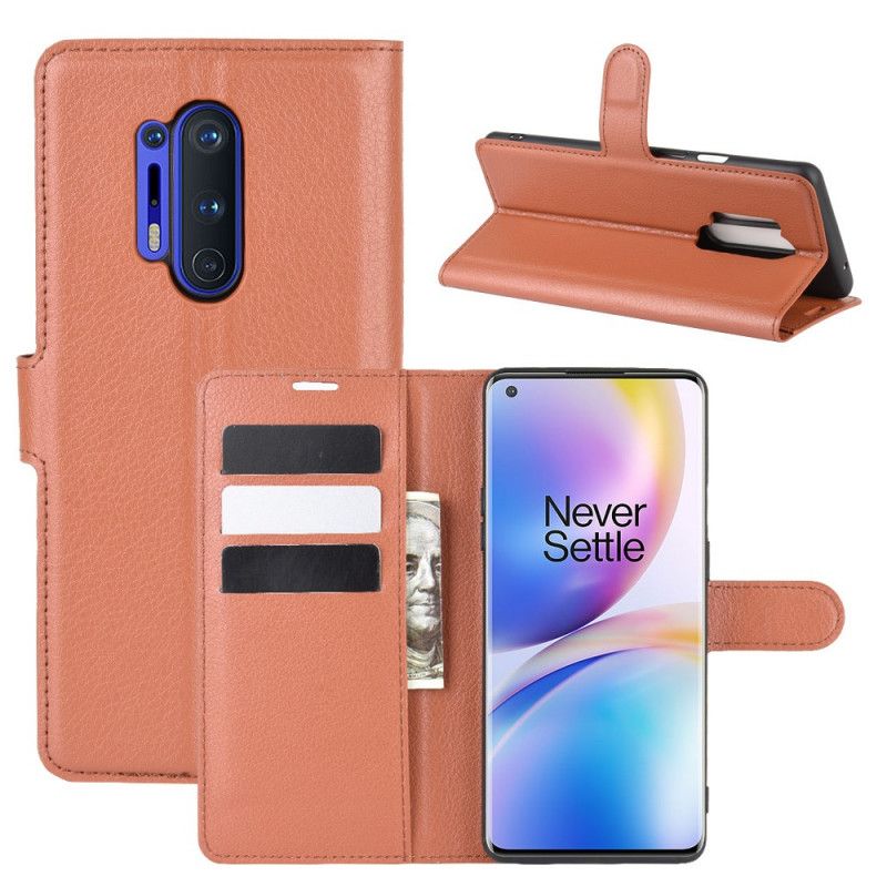 Lederhüllen OnePlus 8 Pro Schwarz Premium-Litschileder-Stil