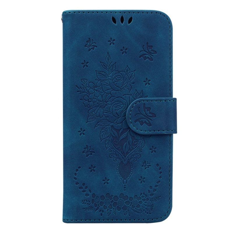 Flip Case Für Samsung Galaxy S23 Plus 5G Mit Kordel Riemchenrosen Und Schmetterlinge