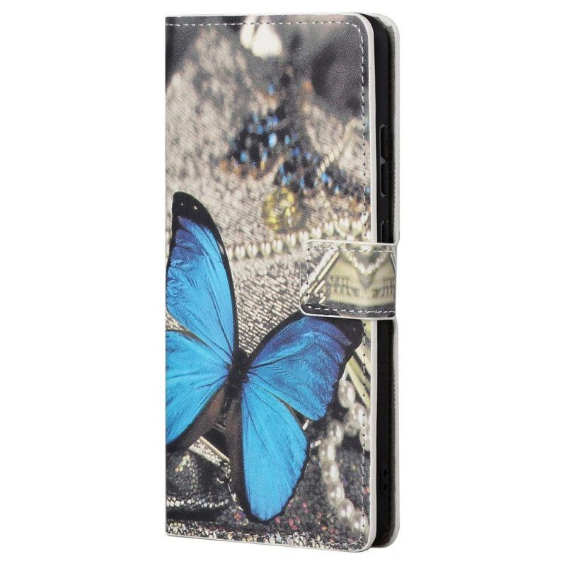 Lederhüllen Für Samsung Galaxy S23 Plus 5G Blauer Schmetterling