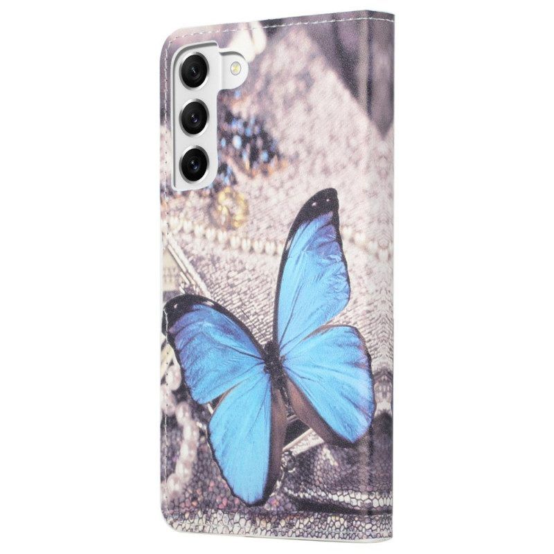 Lederhüllen Für Samsung Galaxy S23 Plus 5G Blauer Schmetterling