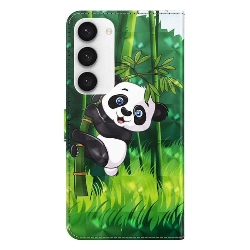 Lederhüllen Für Samsung Galaxy S23 Plus 5G Mit Kordel Panda Und Bambus Mit Schlüsselband