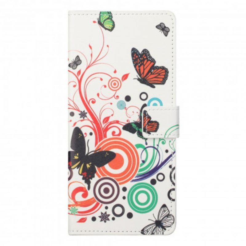 Lederhüllen Für Motorola Edge 20 Pro Schmetterlinge Und Blumen